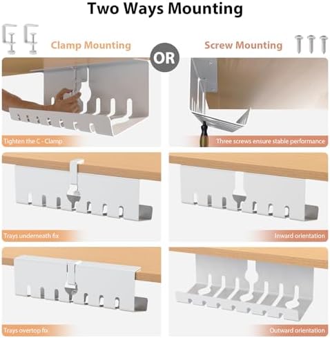 Syeeiex Under Desk Cable Management, Cord Organizer, White, 17inch, 2 Set - Image 2