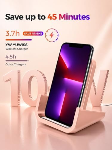 Wireless Charger YUWISS Wireless Charging Stand Cordless Charger 10/7.5/5W Compatible with iPhone 14 13 12/12 /11Pro Max/XR/XS Max/XS/X/8/8Plus Galaxy S22/S21/S9/S9+/S8/S8+ Note (Rose Gold) - Image 2