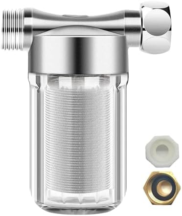 5 Or 40 Micron Reusable Brass Sediment Filter, Visual Washer Water Filter System, 12 GPM High Flow, for Washing Machine, Heater, Shower, Garden, 1/2" NPT+3/4" GHT Chrome (Stainless Steel Filter 40um) by Unknown