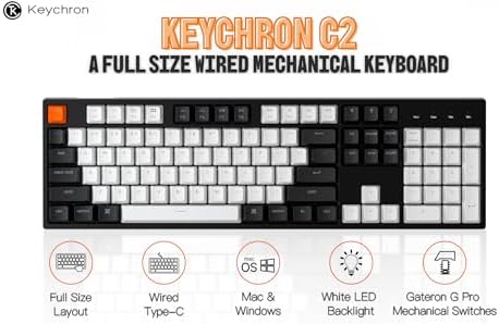 Keychron C2 Wired Full-Size Keyboard, Brown Switch, White Backlit - Image 6