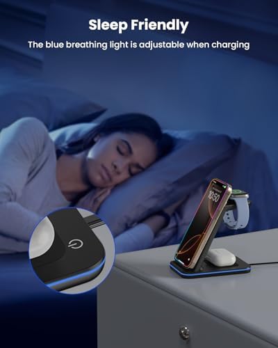 Wireless Charger Stand, CIYOYO 3 in 1 Fast Wireless Charging Station Dock for Apple Watch 11/9/8/7/6/SE/5/4/3/2, Airpods 3/2/Pro, iPhone 17/16/15/14/14 Plus/14 Pro Max/13/13 Pro/12/12 Pro/SE/X/XR/XS/8 - Image 5