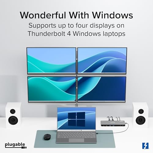 Plugable Thunderbolt 4 Dock Quad Monitors, 100W, Connect Four 4K Monitors - Image 4