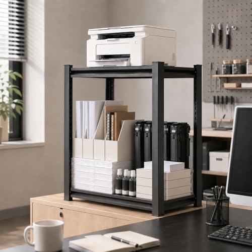 Printer Stand with Storage, 2-Tier Industrial Heavy Duty All-Metal Office Organizer Shelf, Space-Saving Storage Rack for Printer, Scanner, Copier, Paper and Office Supplies, Black,22"H×13.8"W×11.8"D by Notmise