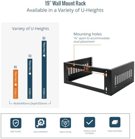 Tecmojo 4U Wall Mount Rack,4U Rack 14 inch Depth,19" Network Rack for Shallow Server and IT Equipment, Network Switches,Patch Panel Bracket,110lbs(50kg) Weight Capacity,Black (Pack of 2) - Image 5