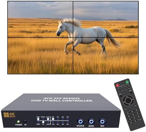 ISEEVY 4K60 Video Wall Controller 2x2 UHD TV Wall Controller 1X2 2X1 1X3 3X1 1X4 4X1 Support HDMI USB-C 4K60 Inputs and 4X HDMI 4K Outputs for max 4 TVs into 1 Wall by ISEEVY