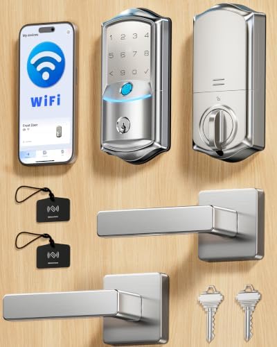 Veise VE027-L WiFi Smart Lock with Handles Set for Front Door, Satin Nickel by Veise