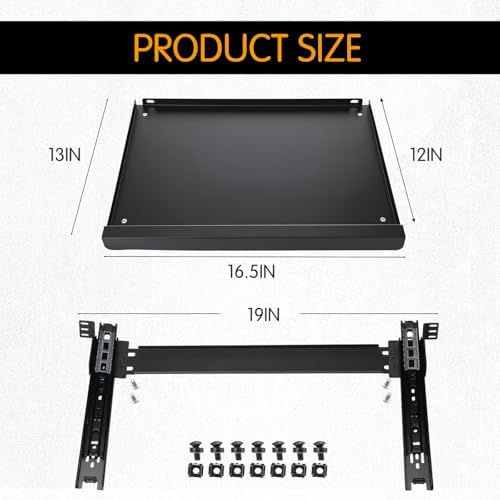 AceOrbit 1U Keyboard Tray 12" Deep, Universal 19" Rack Mount Sliding Shelf Tray 12" Deep for Network Equipment Server Rack or Cabinet - Image 2