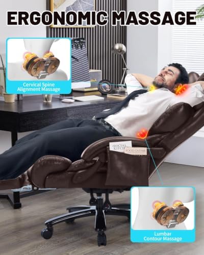 800LBS Massage Office Chair with Foot Rest & 8 Points Vibration Heat for Heavy People,Big and Tall Ergonomic Executive Reclining Desk Chairs for Home Office Managerial Use - Image 5