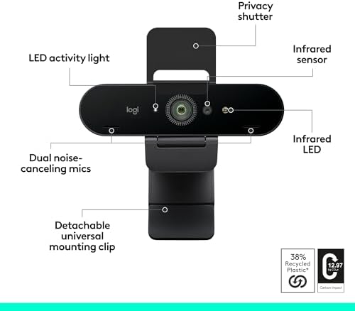 Logitech Brio 4K Webcam,VideoCalling,Noise-Cancelling mic,HD Auto Light Correction,Wide Field of View,Works with Microsoft Teams,Zoom,Google Voice,Google Meet,PC/Mac/Laptop/MacBook/Tablet (Pack of 4) - Image 5