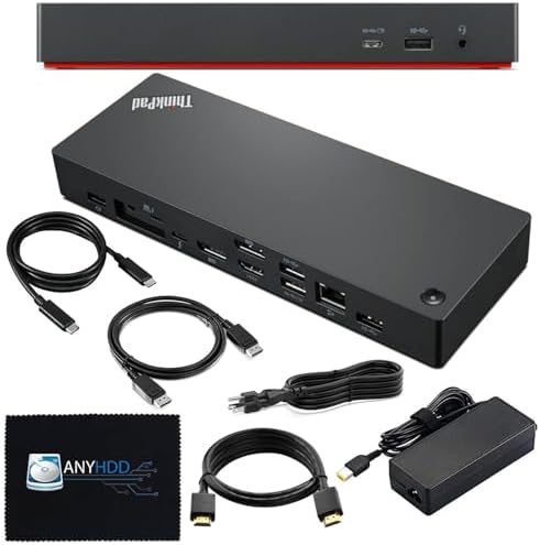 40B00135US Lenovo Thinkpad Docking Station USB C - 1 Year Warranty, Supports 4K Display, Thunderbolt 4 Dock with 135W Adapter, HDMI, DisplayPort, Thunderbolt Cables & Cloth - Lenovo Docking Station by ANYHDD
