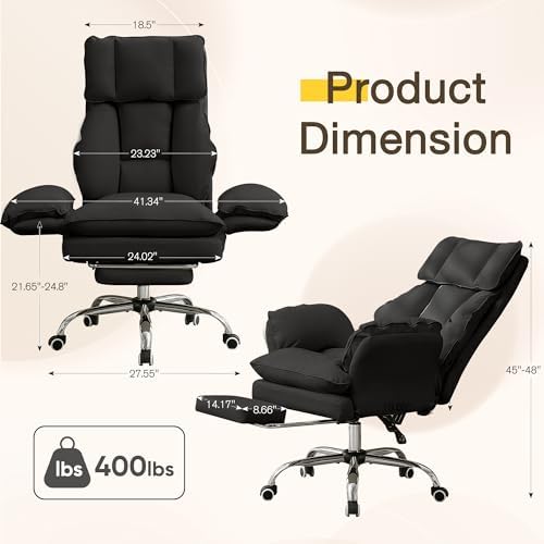 JOMEED Cloud Cross Legged Office Chair with Footrest and Flip Armrest,Black - Image 3