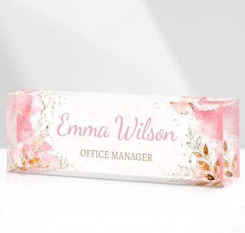 Custom Name Plate for Desk, Acrylic Desk Name Plate Personalized, Employee Appreciation Gifts, Office Desk Accessories for Women Men Teacher Nurse, Coworker Gifts for Manager Assistant (Blush) by DOCRAGI