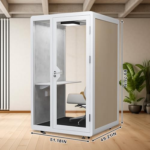 Office Pod Booth with Audio Privacy - Removable Sound Booth Includes White with Wood Grain Side Trim,Soundproof Room with Light,Fans, Socket for Singing Room,Telephone Booth (51.18IN) - Image 2