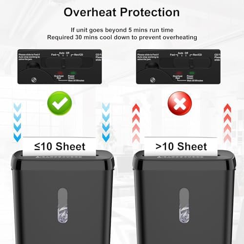 Paper Shredder for Home，10-Sheet Strip Cut,12 L Basket,P-2 Security Level,Shred CD & Credit Card Shredders for Home Use - Image 5