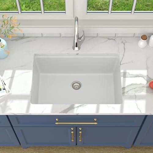 Lordear 28 White Undermount Kitchen Sink Composite Granite Sink 28x19 Inch Quartz Sinks Workstation Under Counter Kitchen Sinks - Image 5