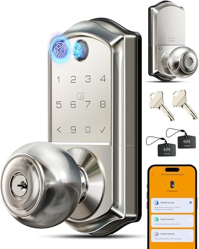 Veise VE018 Fingerprint Keypad Smart Door Knob Handle Lock, Satin Nickel by Veise