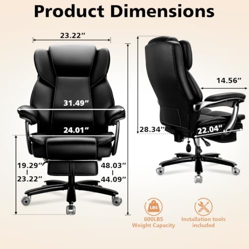 500lbs Reclining Big and Tall Office Chair for Heavy People with Foot Rest - Image 3
