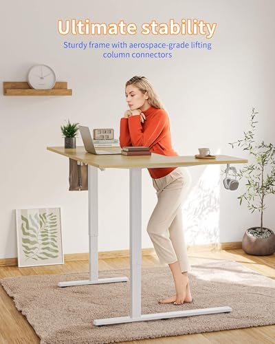 YIHAYO Reversiable L-Shaped Electric Standing Desk, 59 Inches Stand Up Corner Desk, Sit and Stand Up for Work Office Home, Ergonomic Rising Computer Table with Splice Board, Natural - Image 5