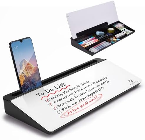 TSJ OFFICE Desktop Whiteboard Dry-Erase-Board - Computer Keyboard Stand White Board Surface Pad with Drawer, Desk Organizers with Accessories for Office, Home, School Supplies - Black by TSJOFFICE-WipeCleanThinkGreenWorkSmart
