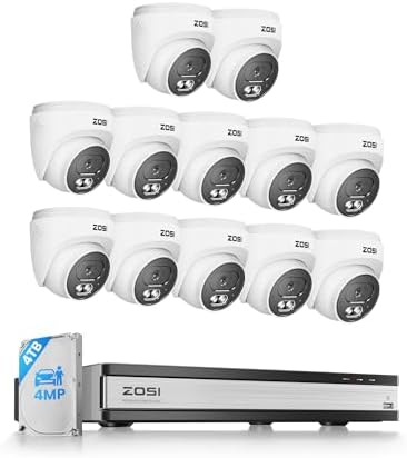 ZOSI C220 16CH 4K NVR with 12 x 4MP Audio PoE Dome Camera System, 4TB HDD by ZOSI