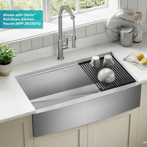 KRAUS Kore 36-Inch Farmhouse Workstation 16 Gauge Single Bowl Stainless Steel Kitchen Sink with Accessories, KWF210-36 - Image 2