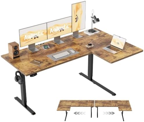Agilestic 59 * 35 Inch Reversible L Shaped Electric Standing Desk, White by Agilestic