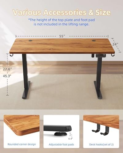 YIHAYO Electric Standing Desk, 55 x 24 Inches Stand Up Desk with Splice Board, Adjustable Height Desk, Computer Desk for Home Office, Black Frame/Rustic Brown Top - Image 6