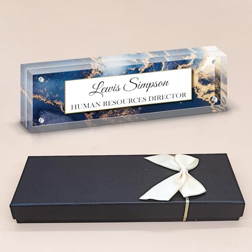 Desk Name Plate Personalized, Desk Double sided pattern Name Plate Personalized Office Desk Decor for Women and Men, Teacher Nurse Boss Employee Appreciation Gifts (Blue Marble, gift box) by Unknown