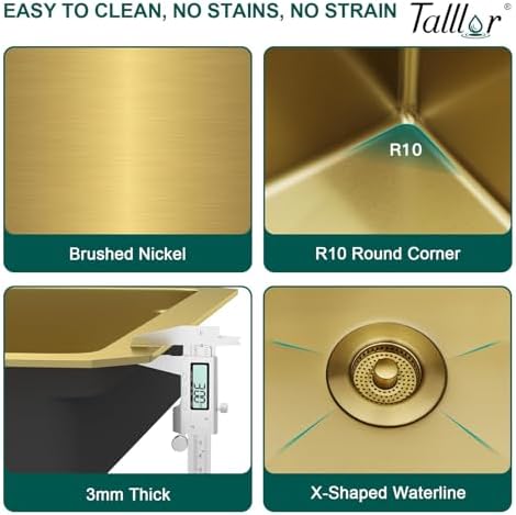 30x19" Undermount Kitchen Sink, Workstation Single Bowl Gold Sink - Image 7