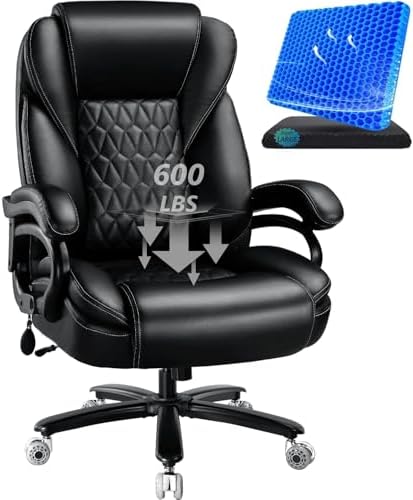 600lbs Big and Tall Office Chair with Pocket Spring Cushion, Heavy Duty Office Chair for Low Back Pain Relief, Large Executive Office Chair (Classic, Black with Gel Seat Cushion) by Unknown