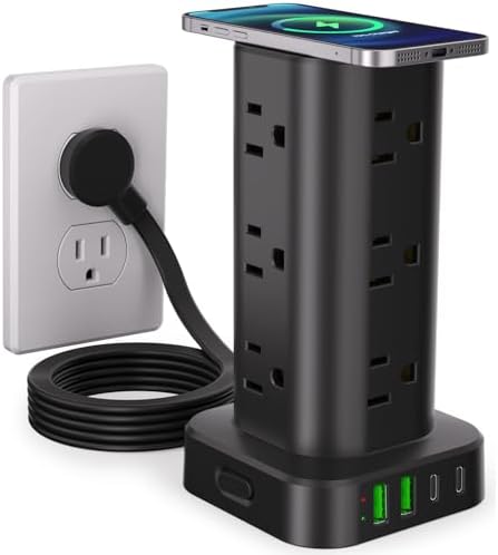6FT Power Strip Tower with Wireless Charger,Surge Protector with 12 Outlets by Unknown