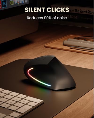POJTK Ergonomic Wireless Rechargeable Mouse, Bluetooth+USB A+Type C(3 in 1) Connection, 5 Levels Up to 4800 DPI, 6 Silent Buttons, 2.4GHz Carpal Tunnel Vertical Mice, for Laptop, Desktop,MacBook-black - Image 7