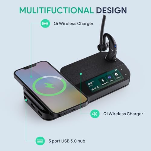 Yealink Bluetooth Headset Workstation, Office Wireless Headset with Mic, Speakerphone, Wireless Charging Pad, Charging Case, USB-C/A Dongle,Connect to Desk Phone, PC, Work with Teams Zoom - Image 4