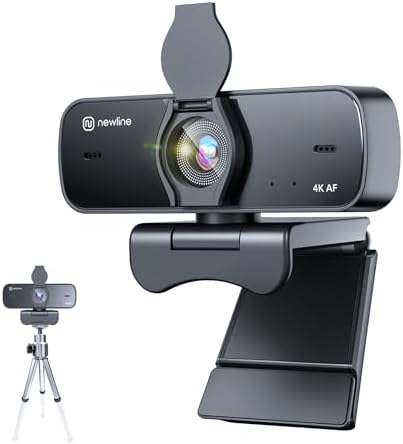 4K Webcam for PC with Fast Autofocus and Sony Sensor, Dual Noise-Reduction Microphones, Auto Light Correction, 4K 30FPS UHD, 77° FOV USB Webcam with Tripod for Zoom, Teams, Mac and Streaming by Nnewline