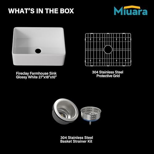Miuara Farmhouse Sink 27 x 18 Inch White Fireclay Apron Front Kitchen Sink - Image 5
