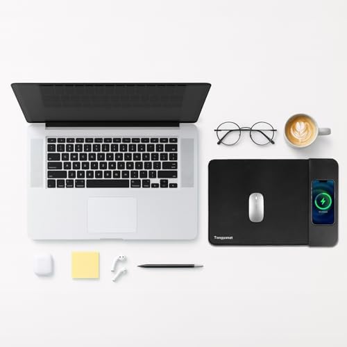 15W Wireless Charging Mouse Pad, 2 in 1 Desk Pad with Non-Slip Rubber Base, Fast Qi Wireless Charger for iPhone/Computers/Home Charging Devices, 12.8 * 8.5in Mouse Pad - Red - Image 5
