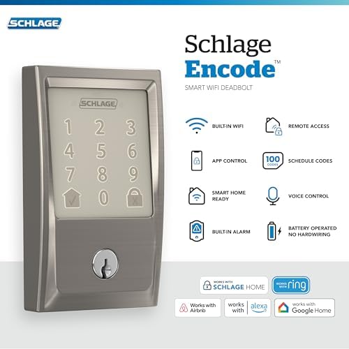Schlage Encode Smart WiFi Deadbolt Lock with Century Trim, Satin Nickel - Image 2