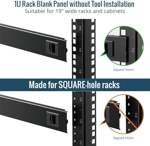 Tecmojo 5 Pack 1U Rack Blank Panel, Cold Rolled Steel Rack Panel, Rack Mount Plate for 19 in Server Rack Enclosure or Network Cabinet, Snap-in Type Mounting, Black - Image 3