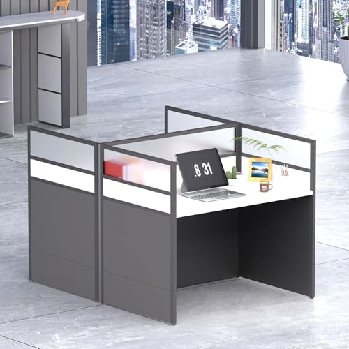 Nykto 2-Person Office Cubicle Desk Workstation w/Mute Privacy Panels, Black by Nykto