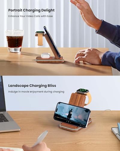 Wireless Charging Station: GEEKERA 3 in 1 Foldable Wireless Charger Stand for iPhone 17/16/15/14/13/12/11/Pro Max/X/8, Charging Station for Apple Watch Ultra/SE/11/10/9/8/7/6/5/4, AirPods 4/3/2/Pro - Image 3