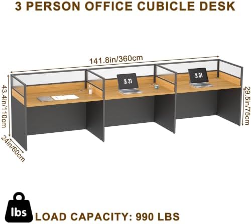 3-person Office Cubicle Desk Workstation w/Mute Privacy Panels, Walnut - Image 2