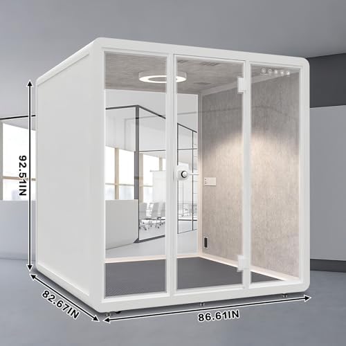 White Office Pod Booth 86.61×82.67IN (White Simple Appearance Design)(Reduce Noise by 25-35 Decibels)(Silent Fresh Air System) Soundproof Booth with Lighting,Universal Wheel for Meeting - Image 2
