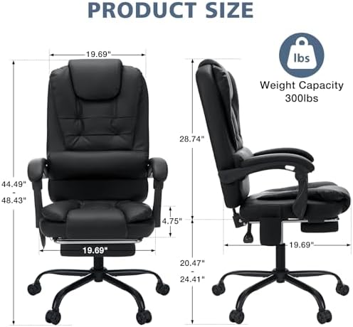 HOFFREE Massage Office Chair with Foot Rest 7 Points Vibration,Black - Image 2