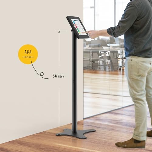 Tablet Floor Stand Compatible with 10.2" iPad 7 8 9, Rotate Lockable Metal Tablet Enclosure+Aluminum Pole+Metal Base - BSF302BT - Image 2
