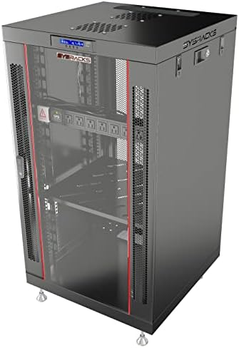 Home Lab Server Rack Cabinet 19" 18U – Premium Series 24" Deep Network Rack Enclosure with Glass Door, Quiet Cooling Fans & Thermostat, PDU, Shelf, Lockable Cabinet for NAS & Home Network by SYSRACKS