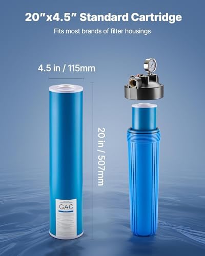 VEVOR GAC Filter, Universal Fit 20 x 4.5 in Granular Activated Carbon Replacement - for Whole House Water Filter Systems, Reduces Chlorine, Chemicals, VOCs, Bad Taste & Odor - Image 4