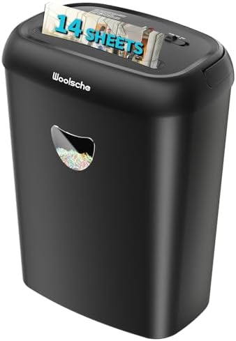 Home Office Paper Shredder,14-Sheet Cross Cut with 6.6-Gallon Basket, High Security Level P-4,3-Mode Design Shred Card/CD/Paper by Woolsche