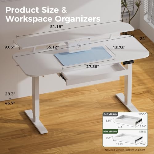 COMHOMA Electric Standing Desk with Drawers, 55 x 24 Inch Sit Stand up Desk with Monitor Stand, Laptop Stand, Height Adjustable Ergonomic Home Office Computer Desks with Memory Preset Controller - Image 2