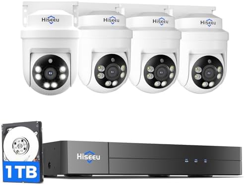 Hiseeu 3K 360°View PTZ Wired Security Camera System with 4PCS Cameras by Hiseeu