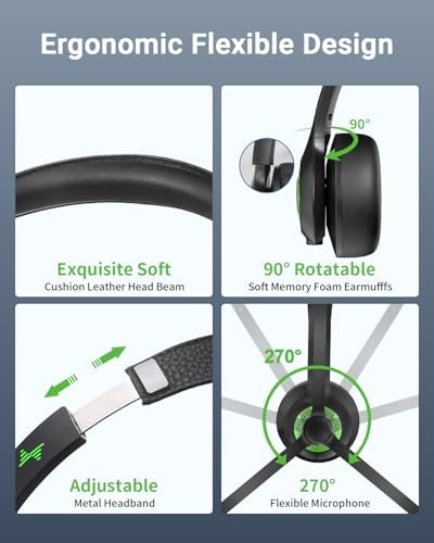 Bluetooth Wireless Headset with Mic for Work, Bluetooth 5.2, Advanced Noise Reduction Microphone, Clear Calls - Comfortable On-Ear Headphones, Applicable to PC, Laptop, Phone, Android, Zoom, Office - Image 5